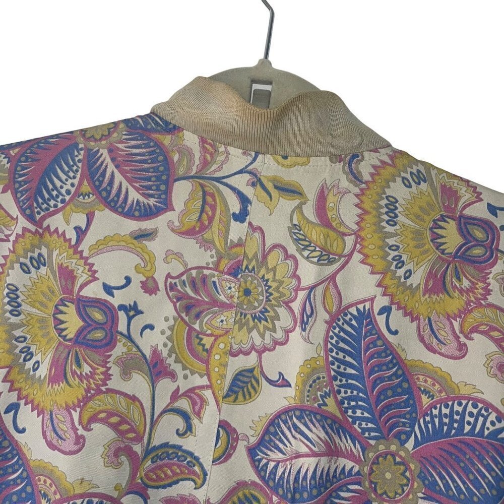 Bogner Vintage Womens Bomber Jacket Size 12 Silk Viscose Blend Floral 90s Beige - Picture 7 of 9